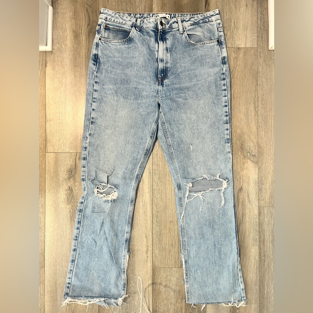 Zara Slim Flare Ripped Bootcut Jeans Size 12